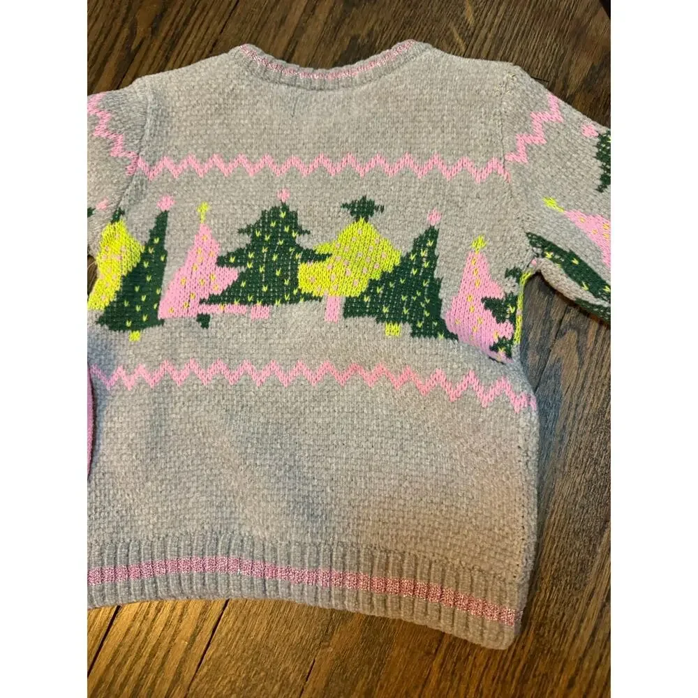 Andy & Evan GirlsGrey Chenille Xmas Tree Sweater Set 12-18 Months W/headband NWT